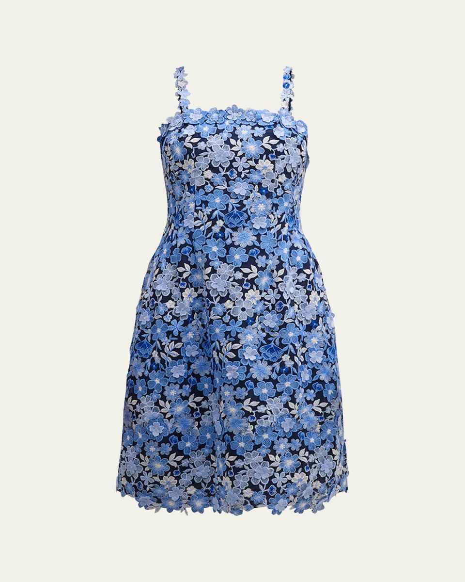 Sleeveless Floral-Embroidered Midi Slip Dress